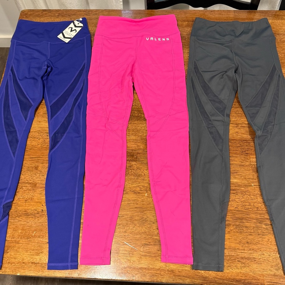 Vibrant Pink and Blue Athletic Leggings with Wide Waistband